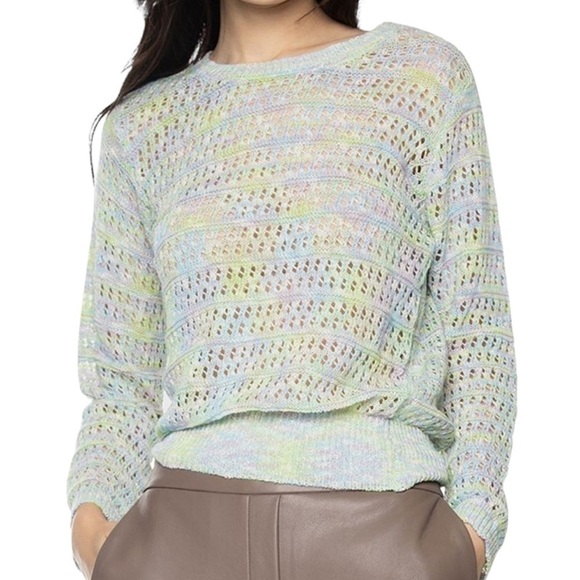 Black Tape Sweaters - Black Tape Open-Stitch Green Blue Pullover Crew Neck Sweater Size S